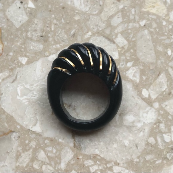 Onyx Yellow Gold Statement Vintage Bubble Dome Enamel Ring - Picture 12 of 15